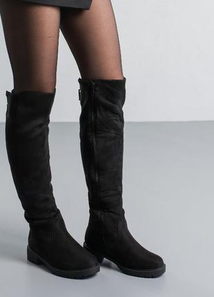 Стильні чоботи,ботфорти жіночі чорні на плоскій подошві зимові (зима 2022-2023) для жінок,стильні,зручні,комфортні