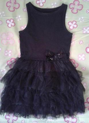 Стиляжное летнее платье сарафан девочке с фатиновым низом 110-116см