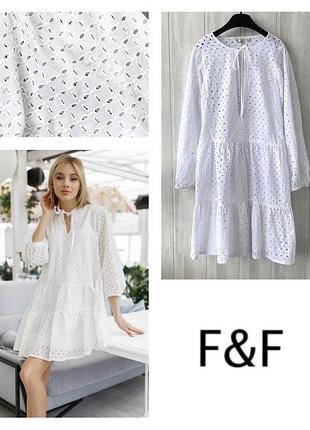 Хлопковое коттоновое ярусное платье f&f из прошвы / пляжное платье 100 % хлопок