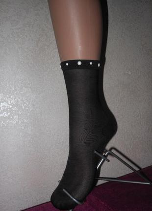 Черные носочки носки капроновые с жемчугом2 фото