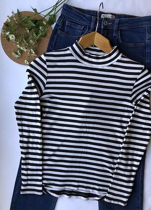 Базовый гольф/гольфик лонгслив в рубчик/кофта топ h&m/лонгслив  гольфик в полоску/h&m