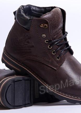 Зимние кожаные ботинки на меху wrangler aviator brown3 фото