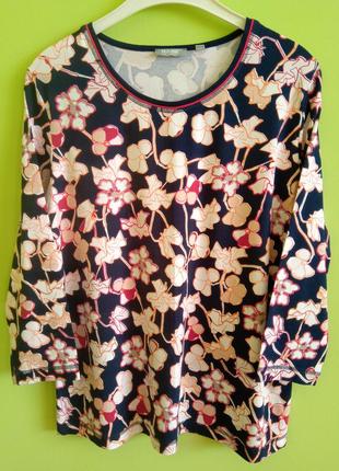 Блуза трикотаж еластан лонгслів квіти1 фото
