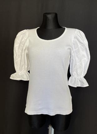 Блуза баварская с объёмными рукавами белая хлопок