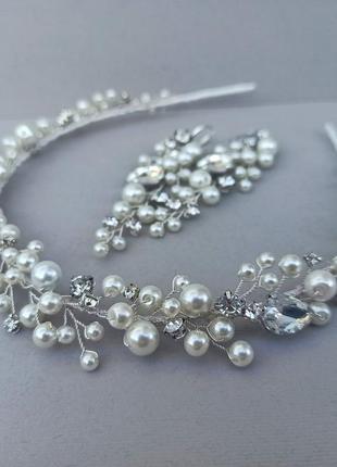 Набор оьрлок і сережки єкрю, молочного кольору прикраси весільні, для нареченої