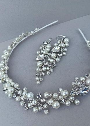 Набор оьрлок і сережки єкрю, молочного кольору прикраси весільні, для нареченої