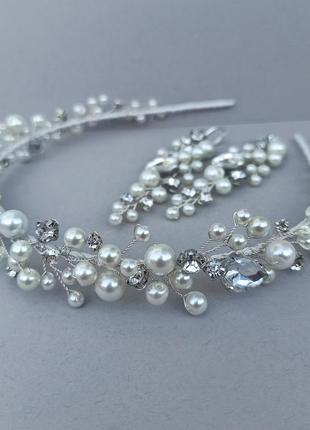 Набор оьрлок і сережки єкрю, молочного кольору прикраси весільні, для нареченої