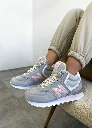 🔥женские кроссовки new balance 574 gray pink зимние с мехом