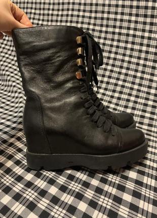 Чорні ботильйони на байці, шкіряні чоботи,ботильйони шкіряні,чорні зимові ботинки,демісезоні ботинки,шкіряні чоботи 37 розмір
