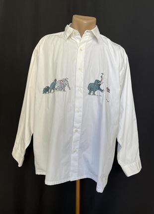 Винтаж белая рубашка с вышитыми слонами disney хлопок винтаж