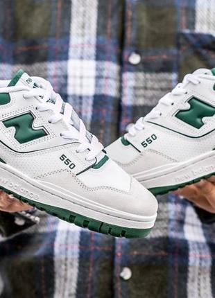 Мужские кожаные new balance 550 white green1 фото