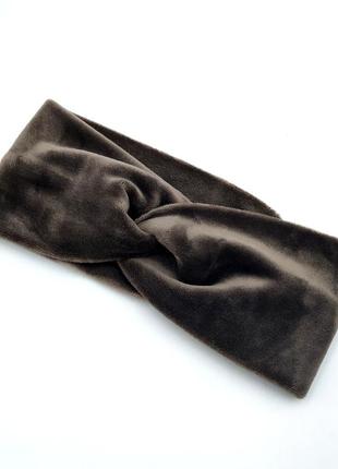 Женская/детская повязка для волос коричневая бархатная 54 р., повязка чалма на голову на зиму/осень из бархата1 фото
