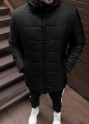 ❄️мужская зимняя удлиненная куртка чёрная на синтепоне