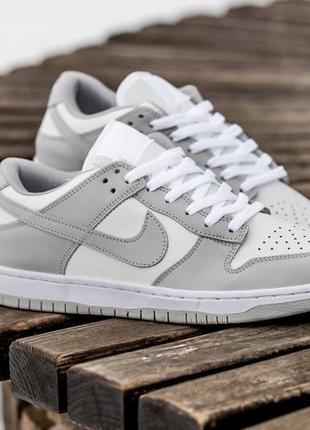 Мужские кожаные кроссовки nike sb dunk white\grey#найк