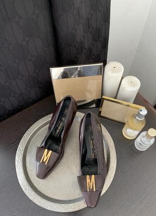 Коричневые винтажные кожаные туфли с металлическими вставками bruno magli bologna made in italy оригинал1 фото