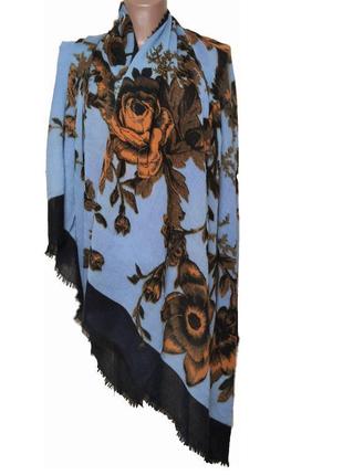 Шерстяной ультратонкий палантин цветочный принт /4845/
