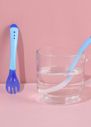 Приборы термочувствительные детские ложка и вилка красные с бежевым prt0624