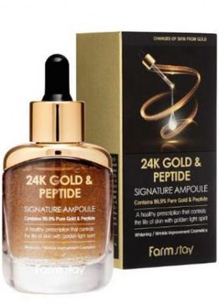 Сироватка з 24-каратним колоїдним золотом та пептидами farmstay 24k gold & peptide signature ampoule