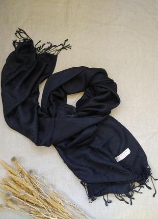 Черный базовый шарф палантин с узором пашмина / шерсть и шёлк