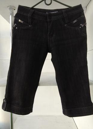 Крутые тёмно-серые джинсы-бриджи на флисе2 фото