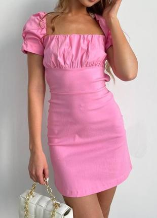 Жіноча легка літня весняна міні сукня плаття зі шнуровкою на спині з коротким рукавом в стилі zara. біла, рожева, чорна10 фото