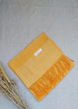 Солнечный широкий шарф палантин тонкая шерсть шелк с узором3 фото