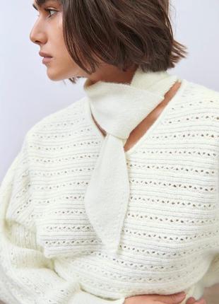 Белый вязаный свитер с воротником и завязками zara - s, m