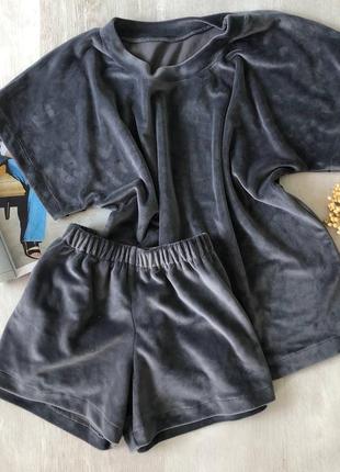 Плюшевый набор двойка, шорты и футболка, теплая, на осень, зиму, домашний набор, пижама