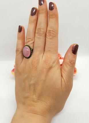 🌸💍 кільце мініатюрне овал вінтаж натуральний камінь рожевий кварц8 фото