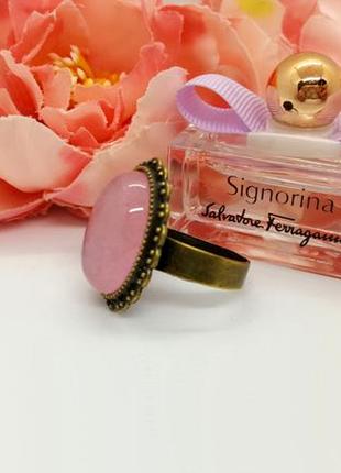 🌸💍 кольцо миниатюрное овал винтаж натуральный камень розовый кварц3 фото
