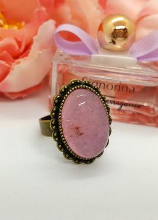 🌸💍 кільце мініатюрне овал вінтаж натуральний камінь рожевий кварц4 фото