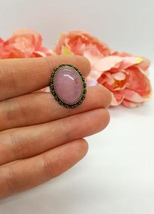 🌸💍 кільце мініатюрне овал вінтаж натуральний камінь рожевий кварц7 фото