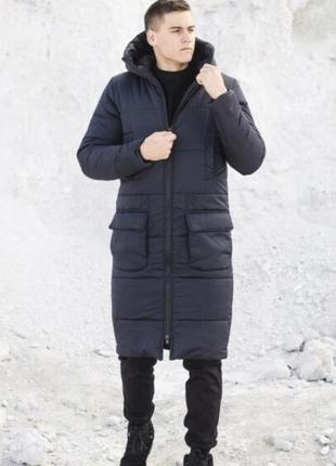 Куртка зимняя мужская чёрная длинная3 фото
