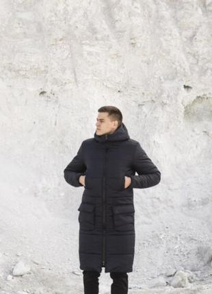 Куртка зимняя мужская чёрная длинная4 фото