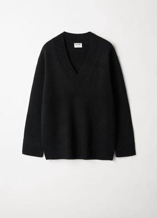Об’ємний подовжений светр h&m, оверсайз джемпер чорний, подовжений в’язаний светр