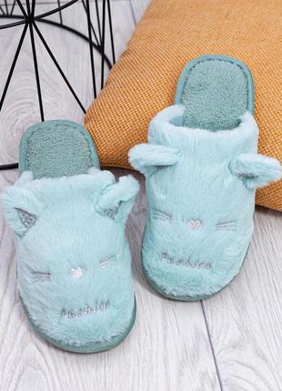 М'ятні хутряні капці з котячими вушками