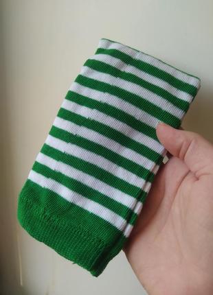 Довгі рукавички смугасті високі мітенки без пальців у біло-зелену смужку гетри перчатки4 фото