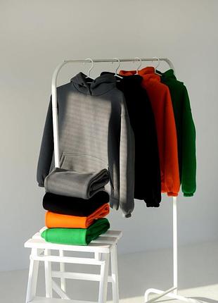 Стильний теплий трикотажний костюм з начосом джогери і худі