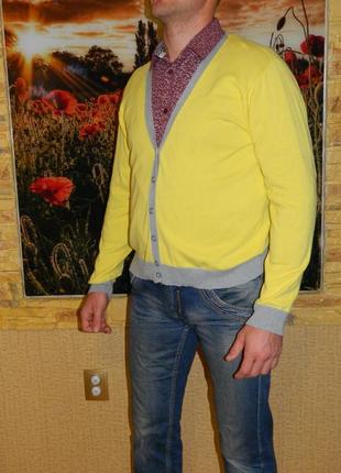 Мужская кофта на пуговицах жёлтая с серым р. 50-524 фото