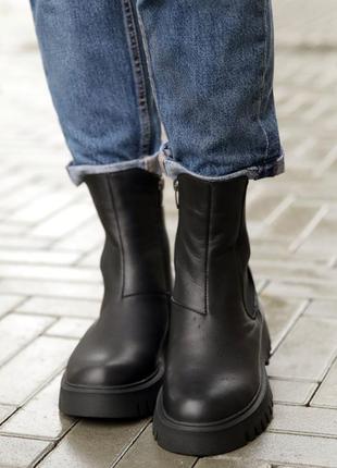 Теплые ботинки челси на резинке,сапоги кожаные черные зимние (зима 2022-2023) для женщин,удобные,комфортные,стильные3 фото