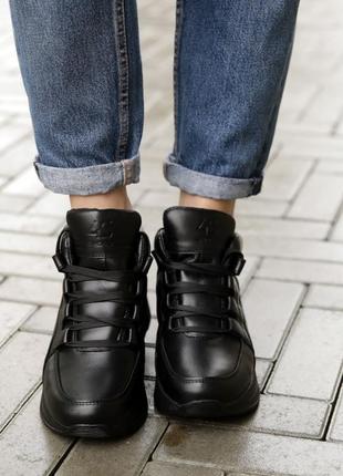 Теплые ботинки спортивные,кроссовки кожаные черные зимние (зима 2022-2023) для женщин,удобные,комфортные,стильные3 фото