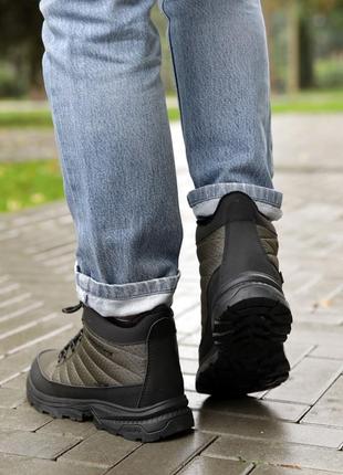 Теплые ботинки влагостойкие, кроссовки хаки/серые зимние мужские (зима 2022-2023) для мужчин, удобные, комфортные, стильные5 фото