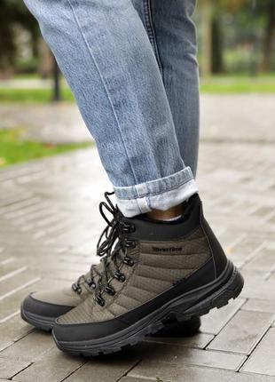 Теплые ботинки влагостойкие, кроссовки хаки/серые зимние мужские (зима 2022-2023) для мужчин, удобные, комфортные, стильные4 фото