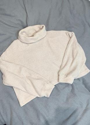 Светр bershka плющевий м'який  оверсайз укорочений свитер укороченный плюшевый белый