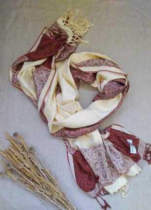 Кашемировый широкий двусторонний шарф палантин с узором1 фото