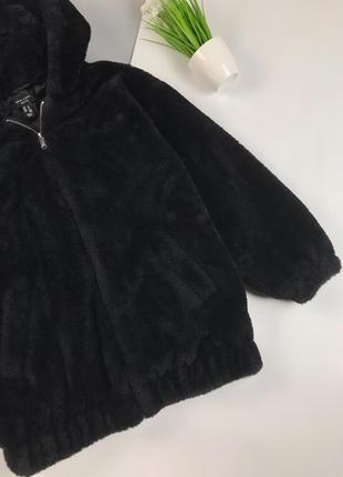 Чорна куртка шубка з капюшоном new look petite, м‘яка та подовжена6 фото
