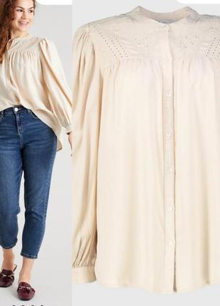 Блуза с пышными рукавами кремового цвета tu, из лиоцелла с вышивкой , 14р.3 фото