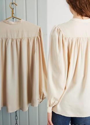 Блуза с пышными рукавами кремового цвета tu, из лиоцелла с вышивкой , 14р.2 фото