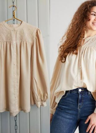Блуза с пышными рукавами кремового цвета tu, из лиоцелла с вышивкой , 14р.1 фото