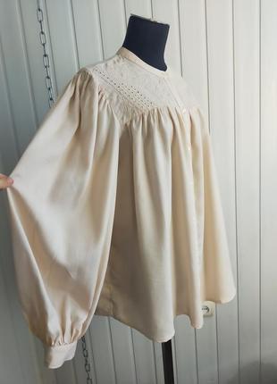 Блуза с пышными рукавами кремового цвета tu, из лиоцелла с вышивкой , 14р.5 фото